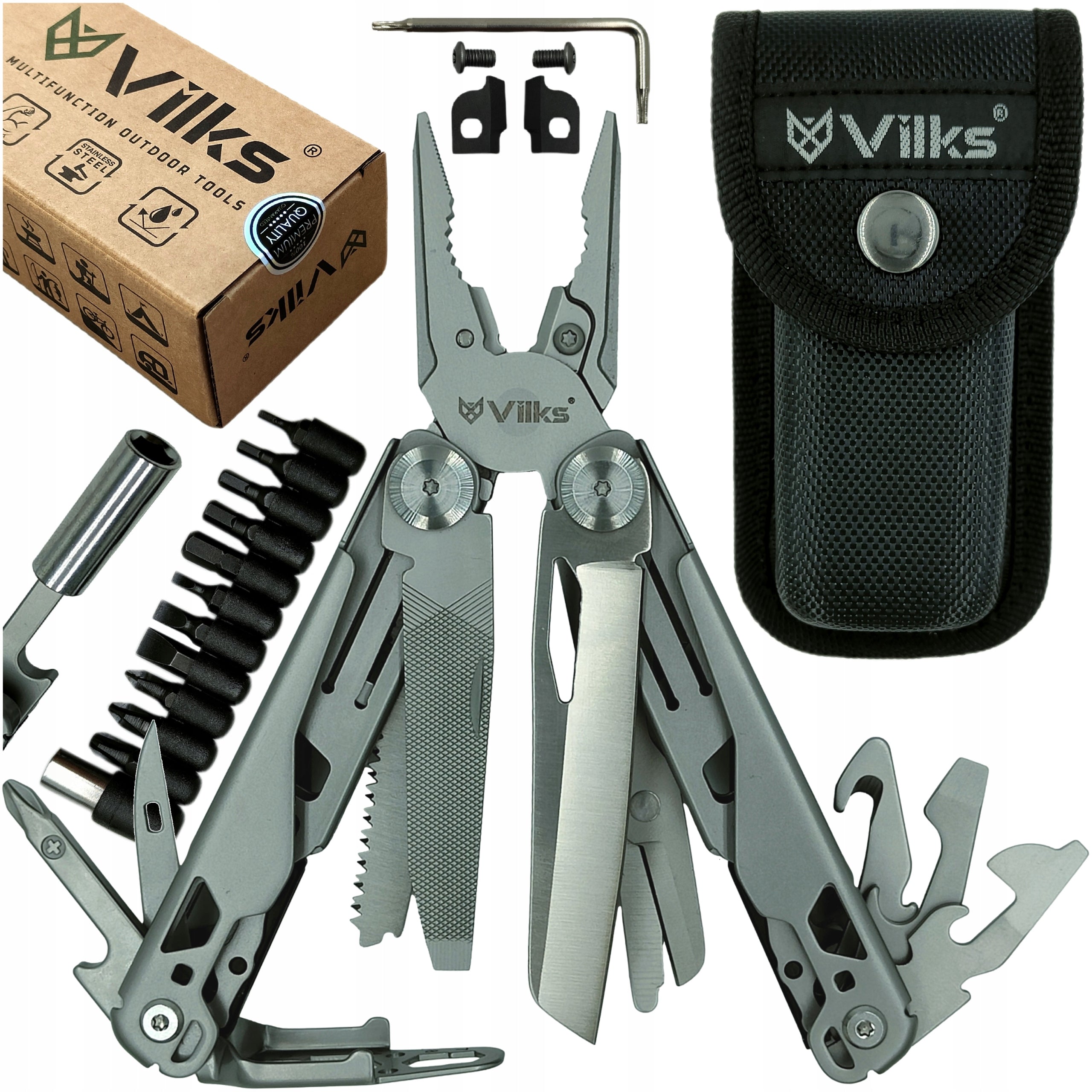 MULTITOOL Pocket Knife Multifunctional Set STAINLESS STEEL SURVIVAL Steel Case BITS