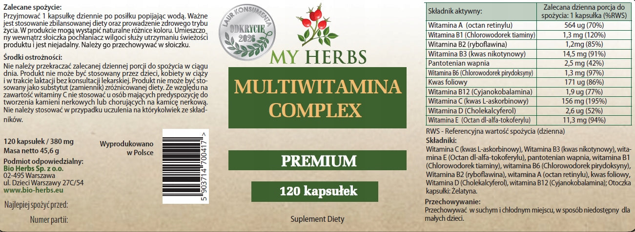 MULTIVITAMIN COMPLEX 120 capsules 11 VITAMINS Medical device no
