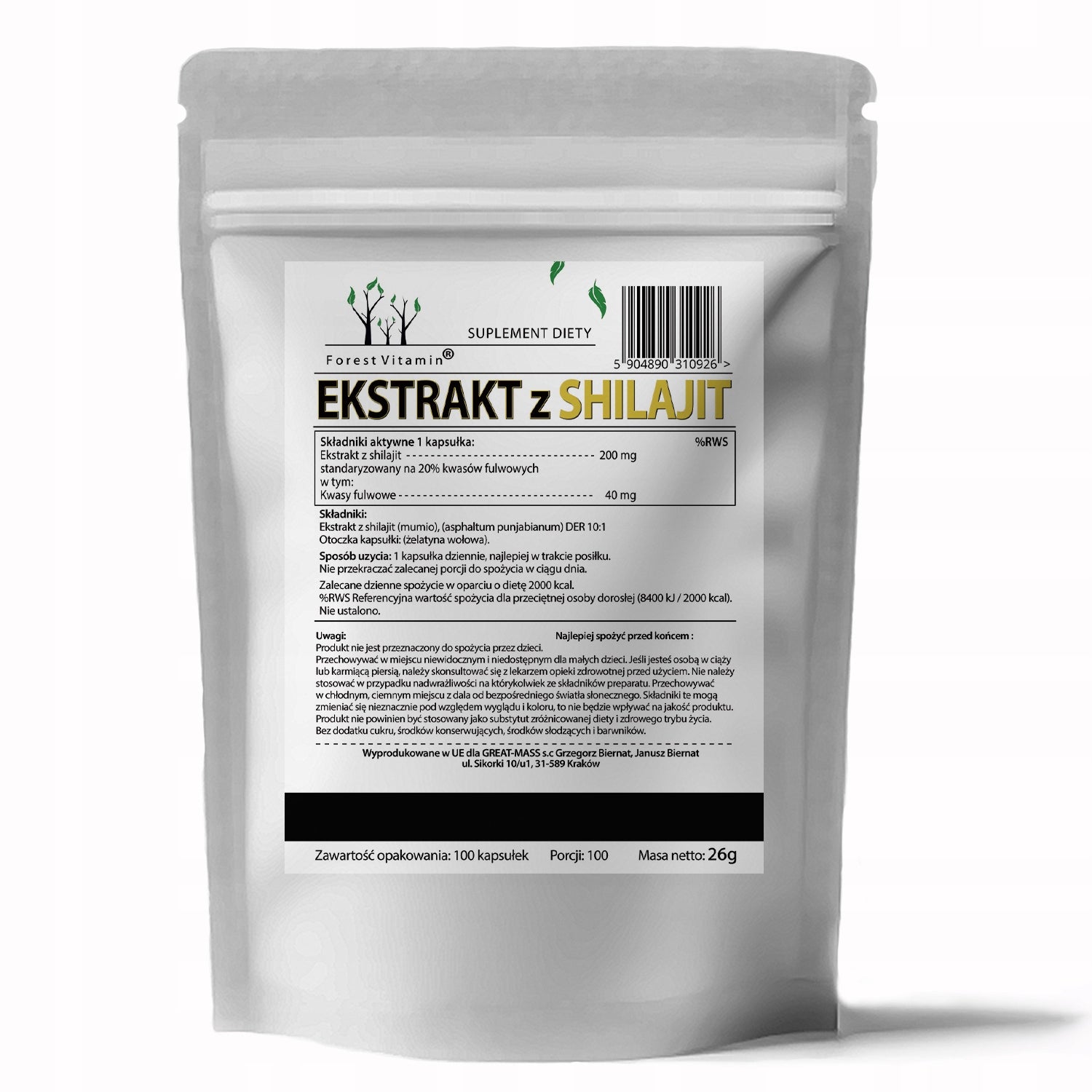 MUMIO SHILAJIT STRONG EXTRACT 200mg 100k FULVIC ACIDS 20% RICHNESS OF NATURE Brand Forest Vitamin