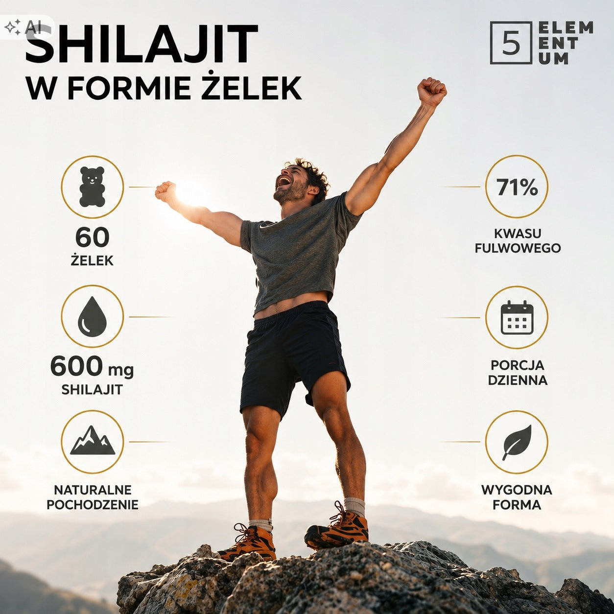MUMIO gummies 100% BIO|60 pcs without sugar|shilajit 87% mumijo gummies Himalayas Brand 5 Elementum