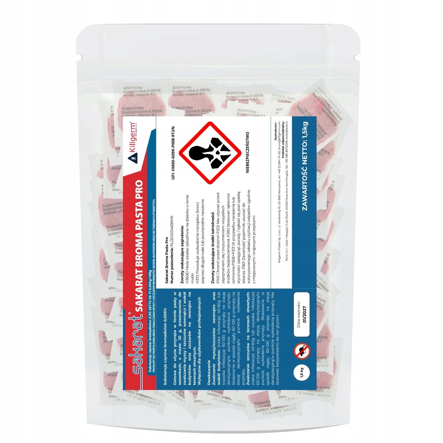 MUMMIFYING RAT POISON EFFECTIVE PASTE IN SACHETS SAKARAT 1,5KG Manufacturer code BROMA1KG