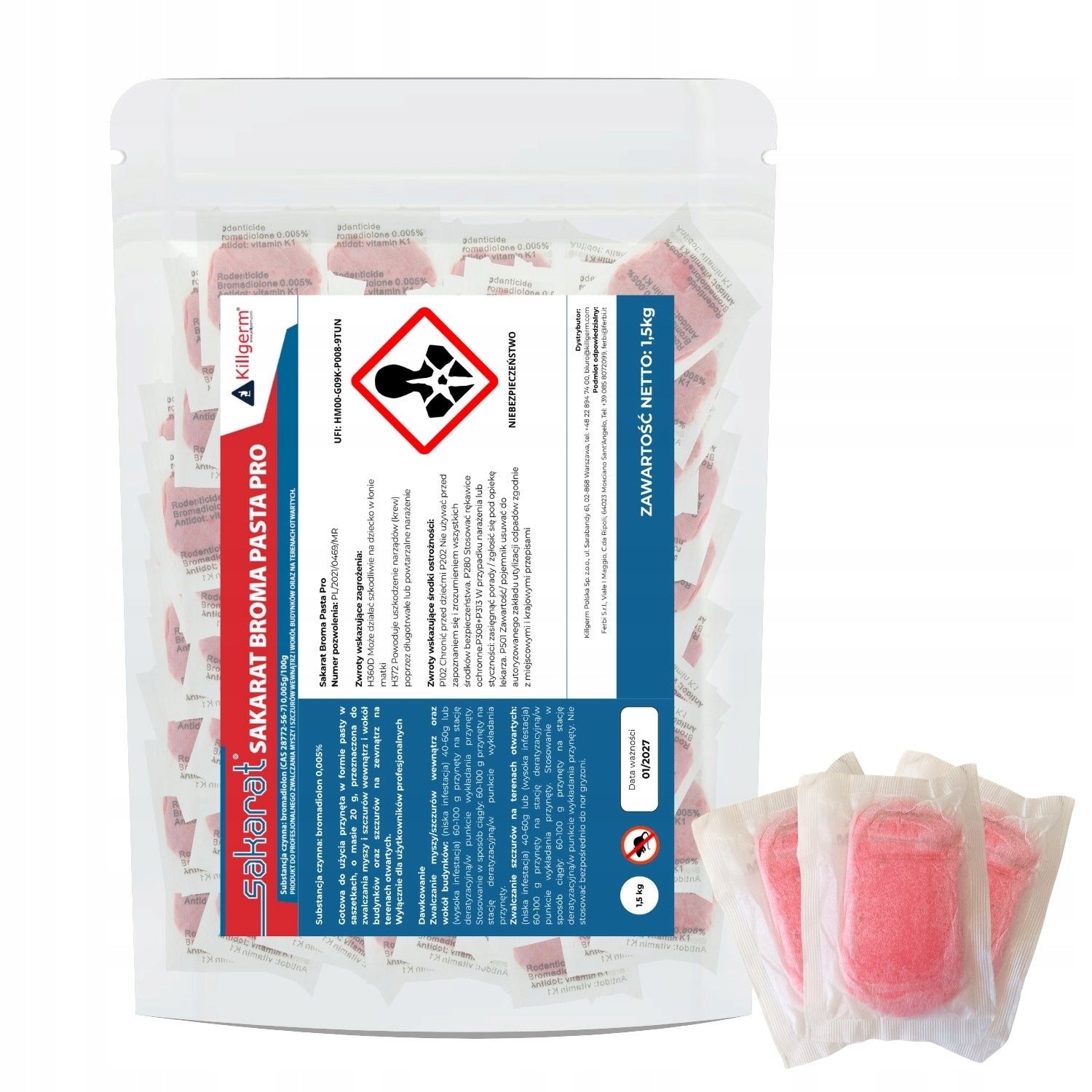 MUMMIFYING RAT POISON EFFECTIVE PASTE IN SACHETS SAKARAT 1,5KG Packaging status original