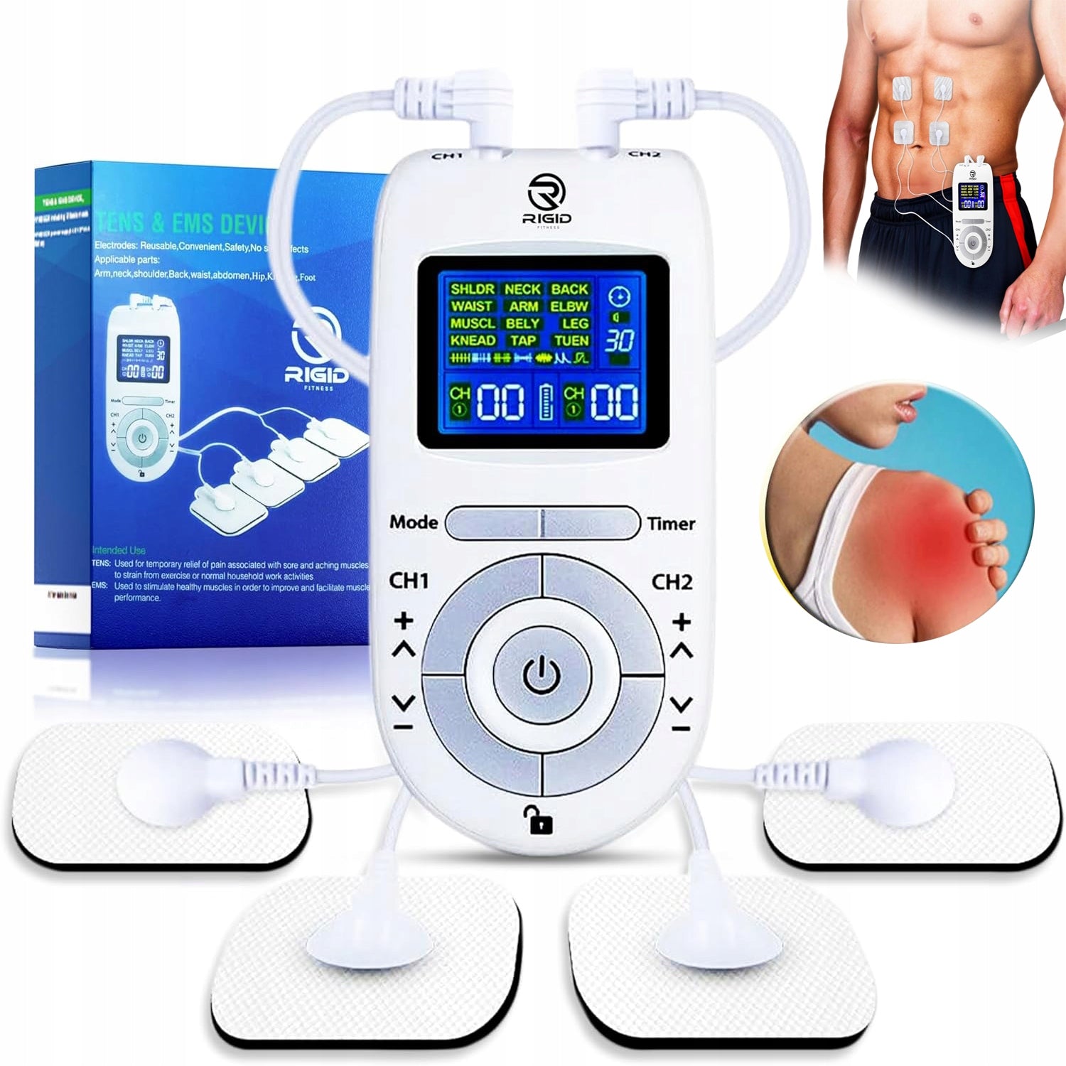 MUSCLE AND NERVE ELECTROSTIMULATOR MASSAGE TENS EMS ELECTRODE MASSAGER WHITE