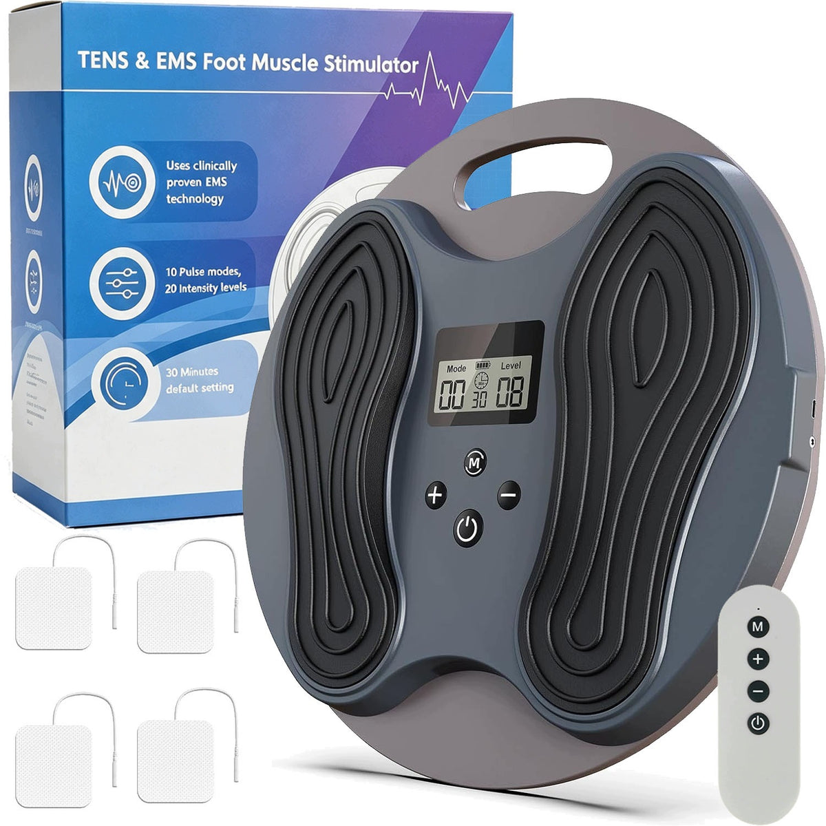 MUSCLE ELECTROSTIMULATOR FOOT MASSAGER TENS EMS LCD + 4 Electrodes + Remote Control