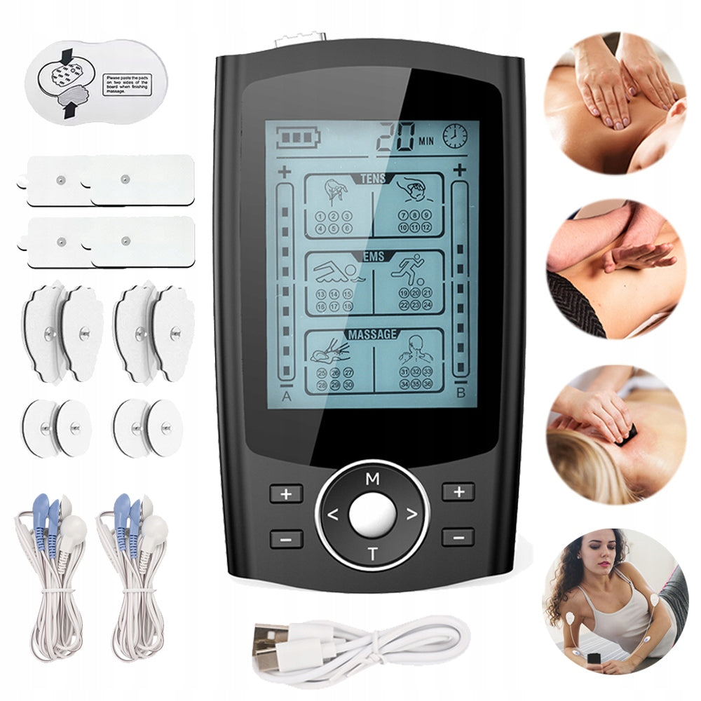 MUSCLE ELECTROSTIMULATOR FOR MUSCLE STIMULATION MASSAGE WITH 2 CHANNELS, 3 IN 1