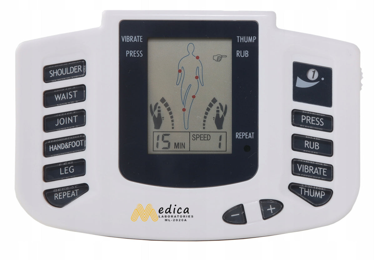 MUSCLE ELECTROSTIMULATOR MASSAGER TENS EMS+28 ELECTRODES+BATTERIES SET XXL Manufacturer code ML-2020A
