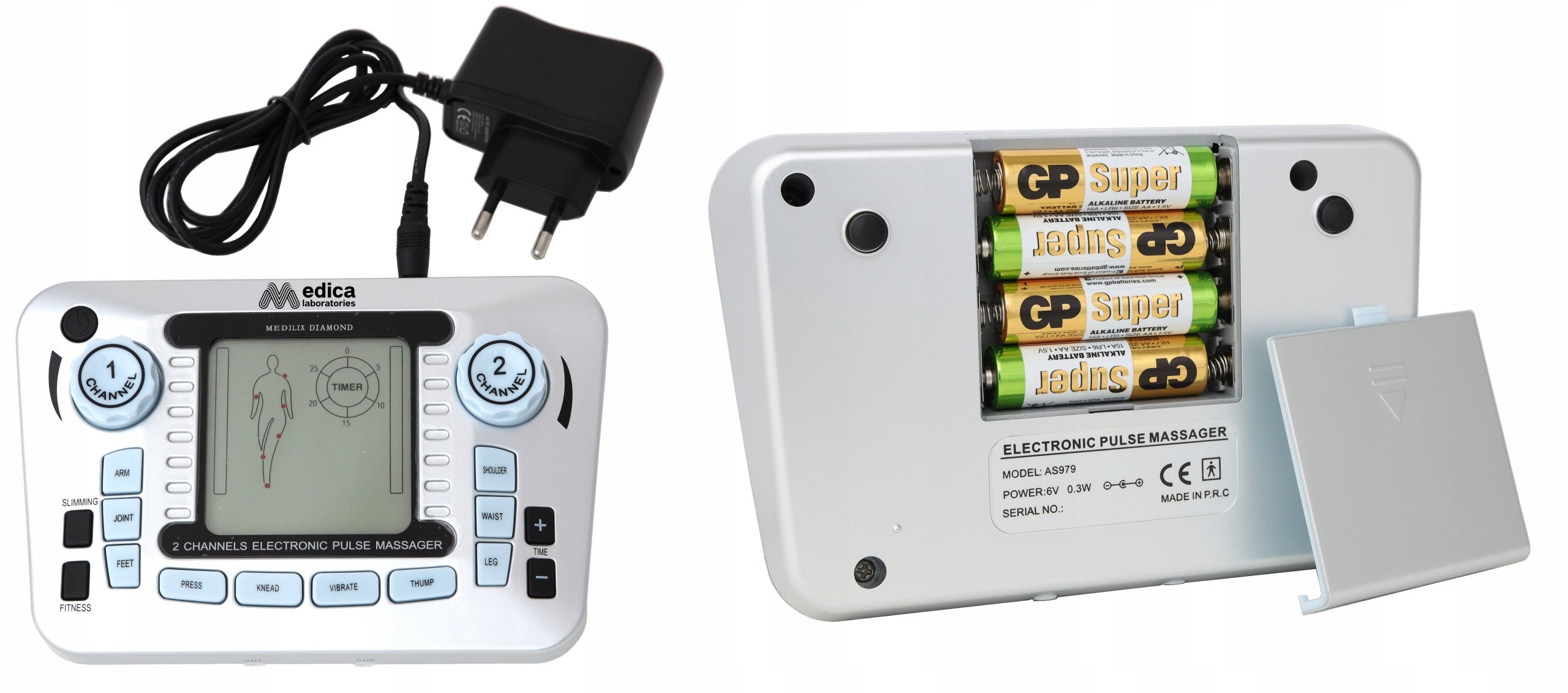 MUSCLE ELECTROSTIMULATOR MASSAGER TENS EMS +ELECTRODES+BATTERIES SET XXL Kind electrical muscle stimulator
