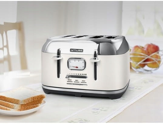 MUSE Toaster Retro White Steel 4 Slices 6 Degree With Crumb Grille Power rating 1800 W