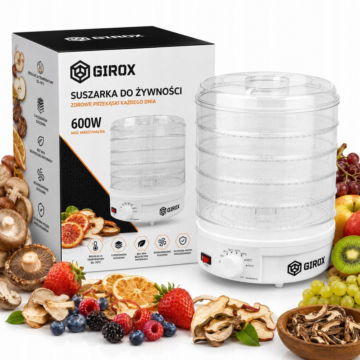 MUSHROOM DRYER FRUIT HERBS MEAT VEGETABLES POWER 600W 5 TRAYS BPA FREE