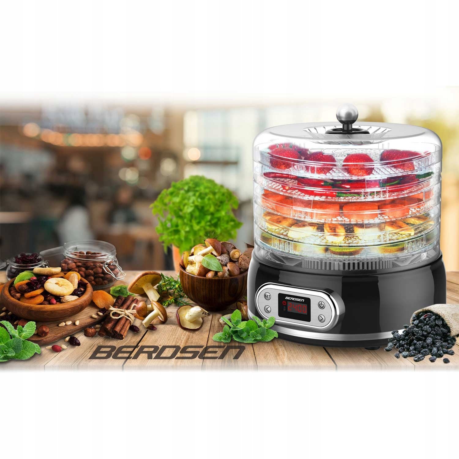 MUSHROOM DRYER VEGETABLE HERBS FOOD MEAT 5 SIT TIMER BLACK 400W Manufacturer code Suszarka do grzybów i owoców 10603