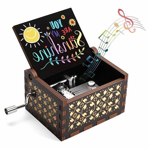 MUSIC BOX WOODEN ENGRAVED VINTAGE HAND CRANK FOR BIRTHDAY GIFT