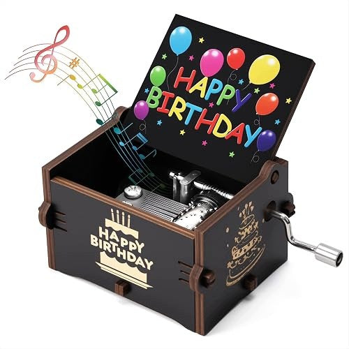 MUSIC BOX WOODEN ENGRAVED VINTAGE HAND CRANK GIFT CHILD Brand no brand