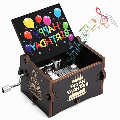 MUSIC BOX WOODEN ENGRAVED VINTAGE HAND CRANK GIFT CHILD
