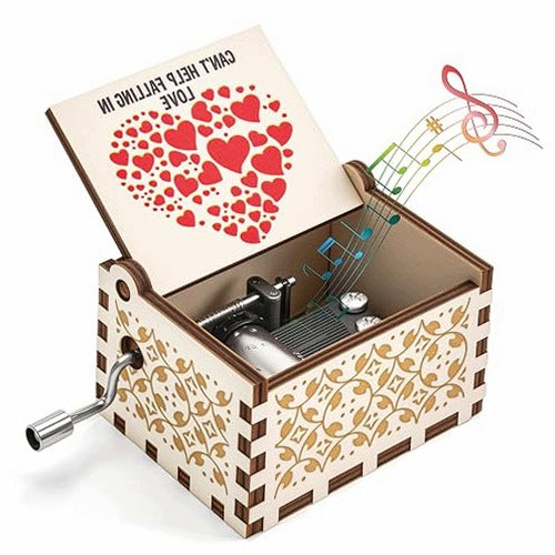 MUSIC BOX WOODEN WITH VINTAGE RETRO CRANK FOR GIFT BIRTHDAY metal