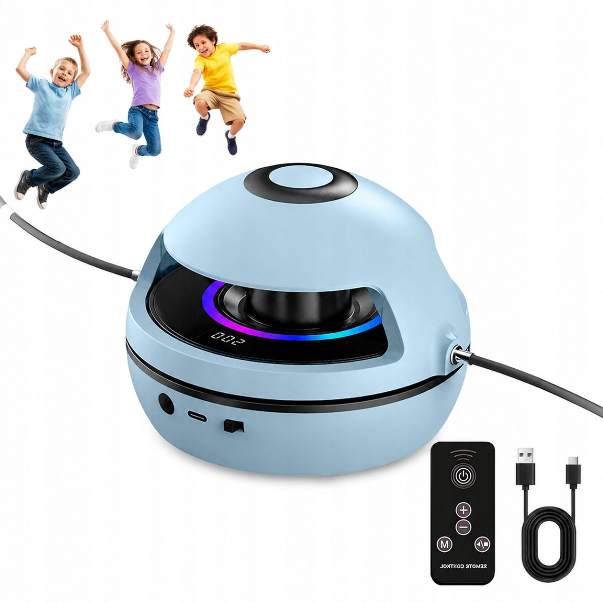 MUSIC SKIPPING ROPE INTELLIGENT AUTOMATIC FOR CHILD + COUNTER + REMOTE CONTROL