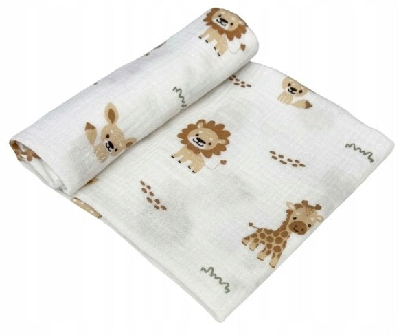 MUSLIN DIAPER PREMIUM DOUBLE GAZE 100% cotton 70x70 cm ZOO BEIGE