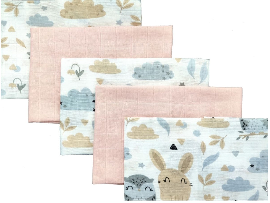 MUSLIN DIAPERS 38x38 cm COTTON x5