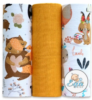 MUSLIN DIAPERS 60x80 cm COTTON x3