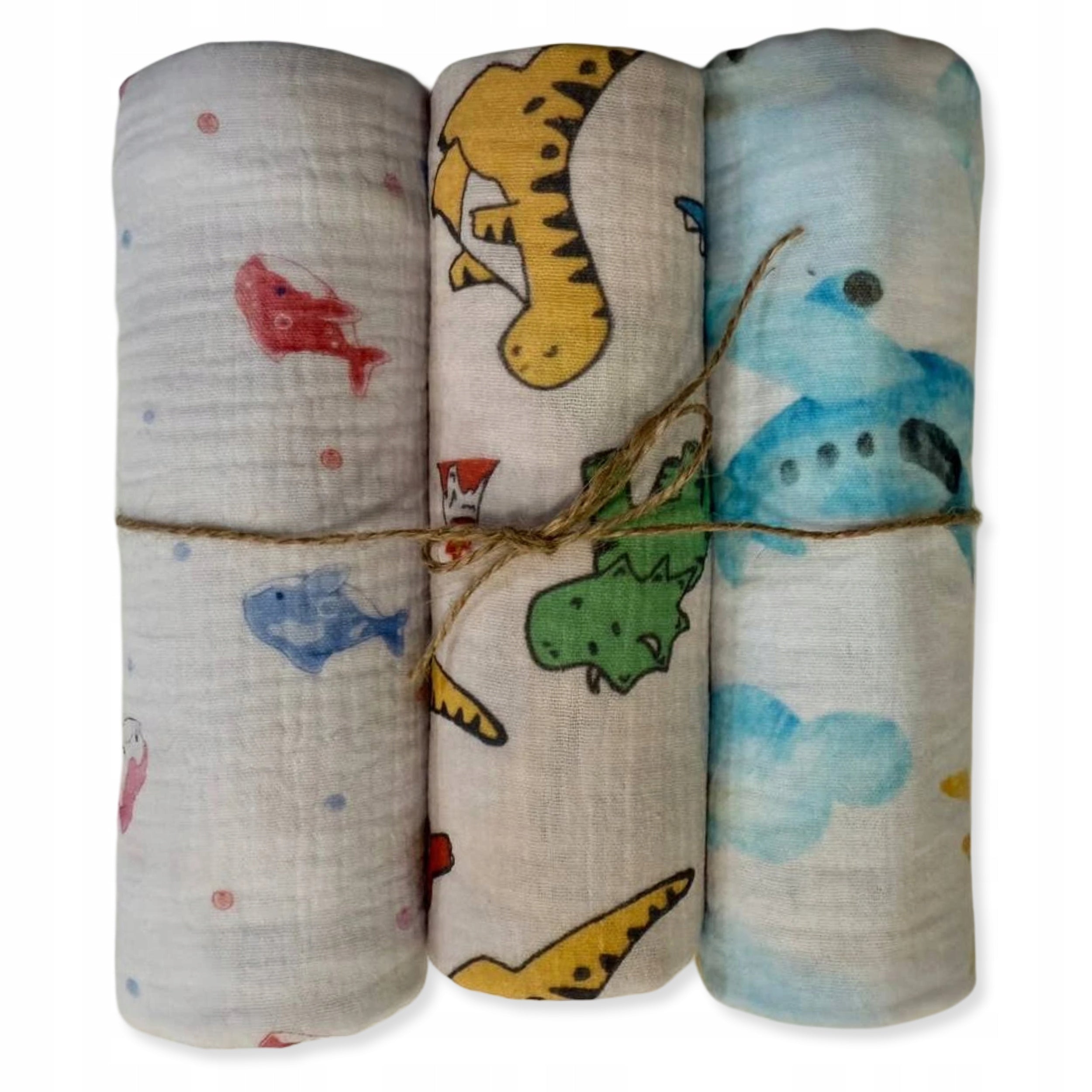 MUSLIN Diaper 3-Pack 80x60 Cotton Diapers DINO DOLPHIN CLOUDS
