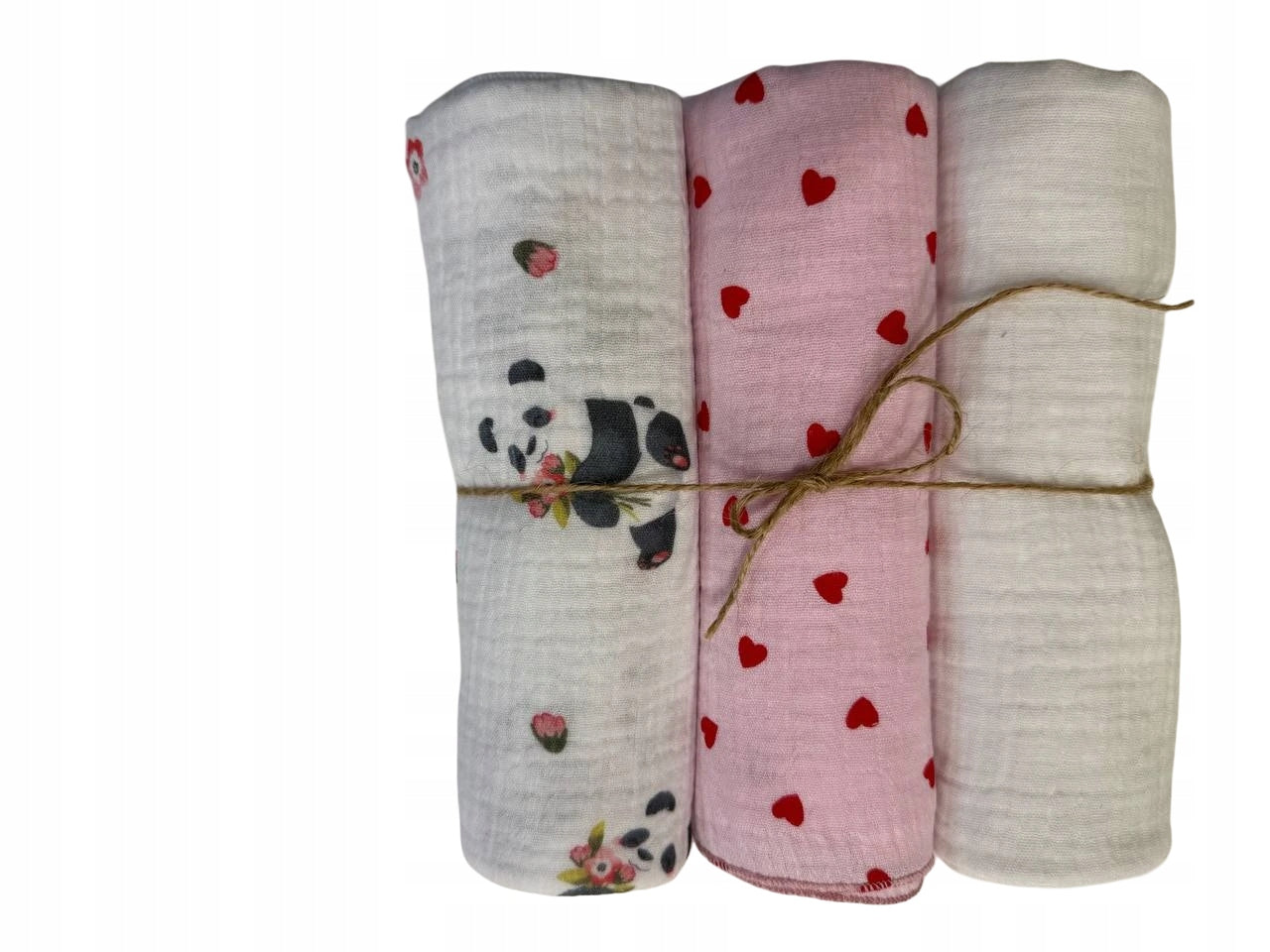 MUSLIN Diaper 3-Pack 80x60 Cotton Diapers PANDA HEARTS PINK Brand Dartomik
