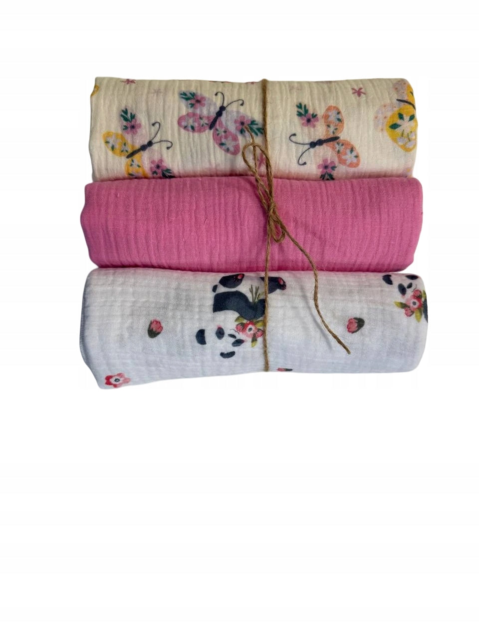 MUSLIN Diaper 3-Pack 80x60 Diapers COTTON BUTTERFLIES PINK PANDA Packaging status original