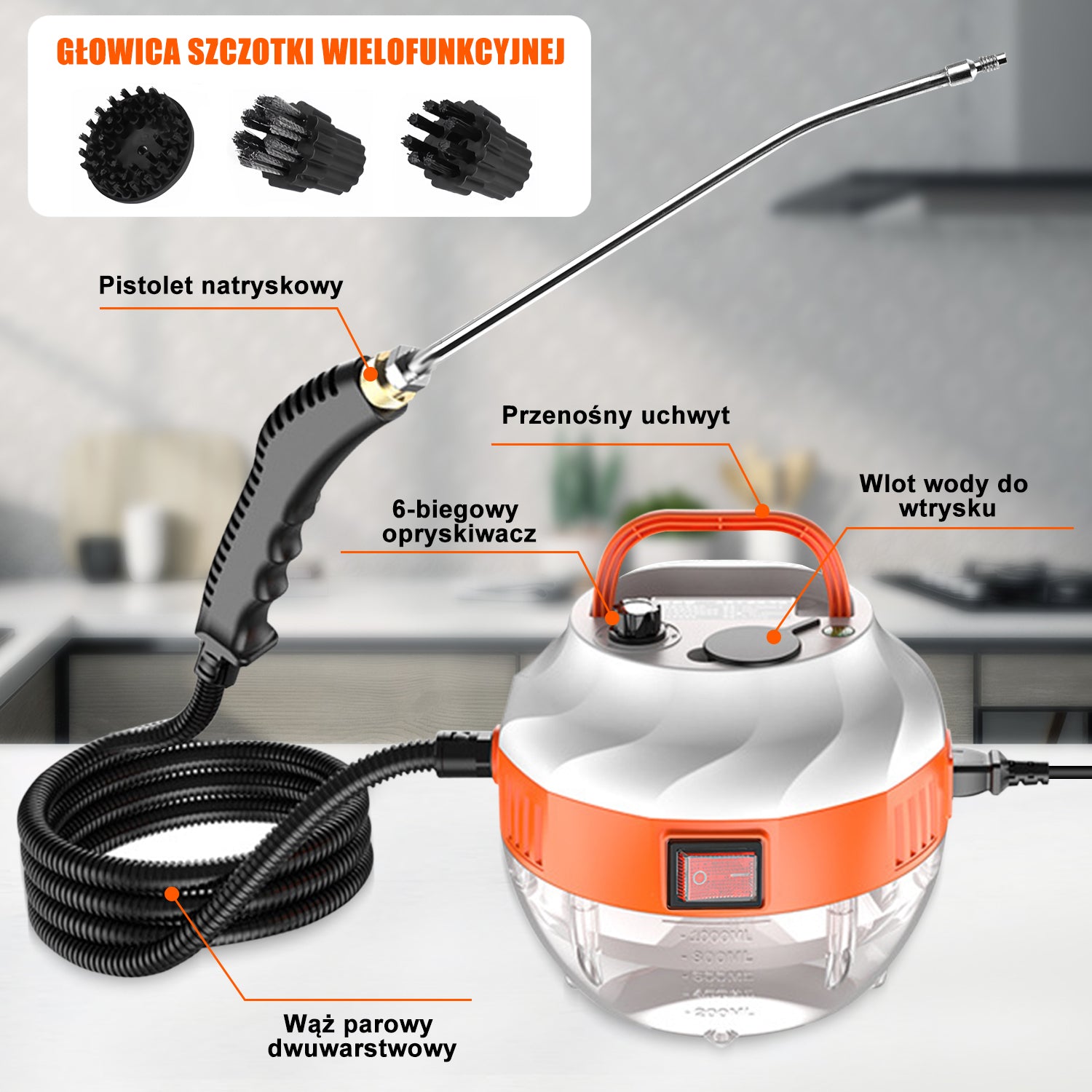 MYJKA PAROWA Ultrixe 3800 W 6-biegowa 3BAR kolor pomarańczowy Dominant color clear