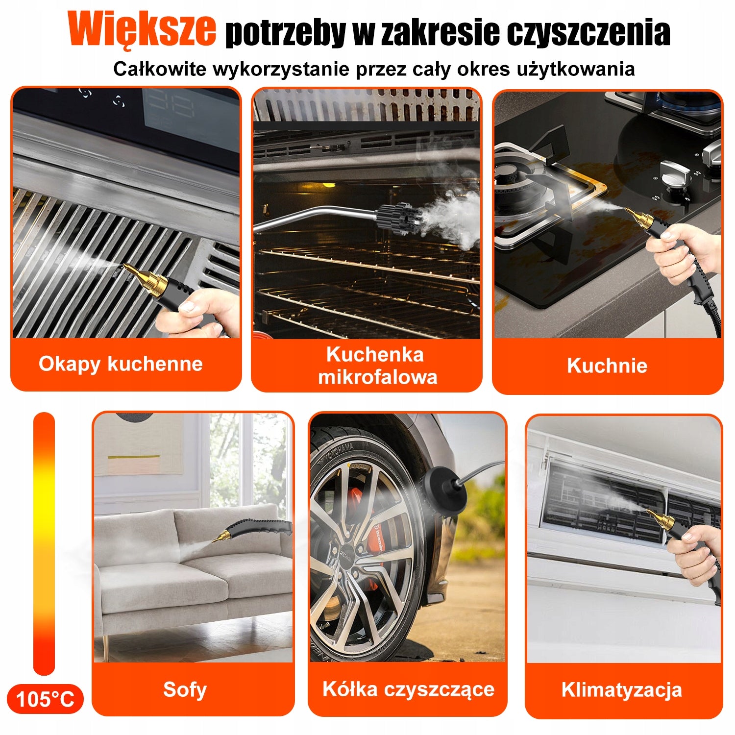 MYJKA PAROWA Ultrixe 3800 W 6-biegowa 3BAR kolor pomarańczowy Model ALGHF-W2-3800-WH-EU