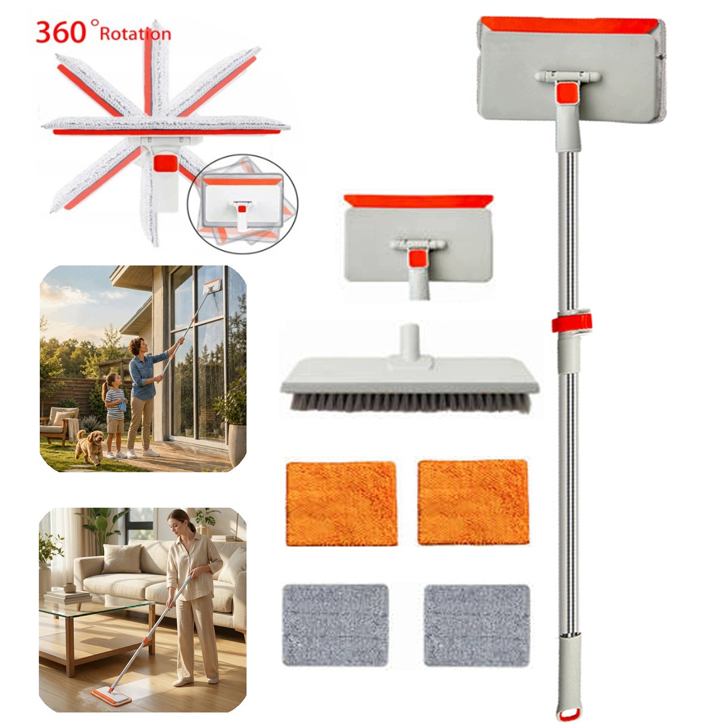 MYJKA TELESKOPOWA DO OKIEN MOP ZE ŚCIĄGACZKĄ NAKŁADKA 3W1 OBROTOWA 360°
