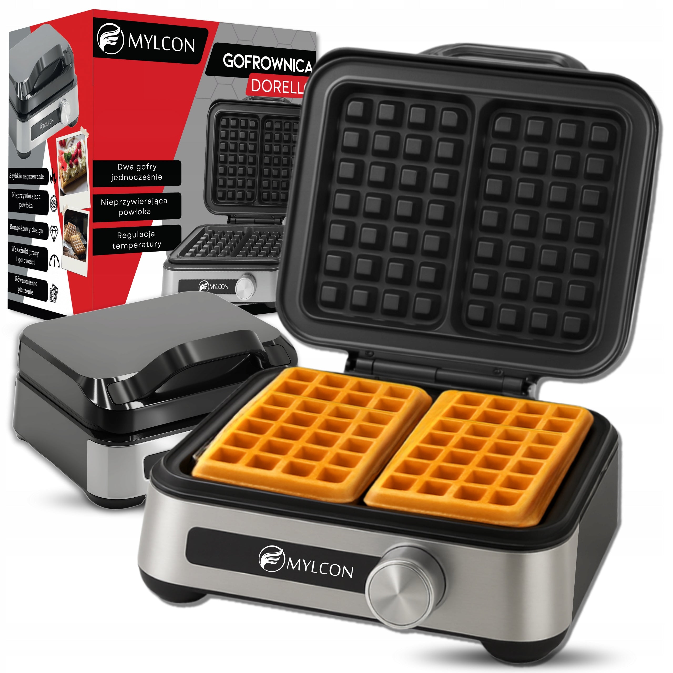 MYLCON 2000W WAFFLE MAKER WITH TEMPERATURE CONTROL 2 LARGE CRISPY WAFFLES XXL