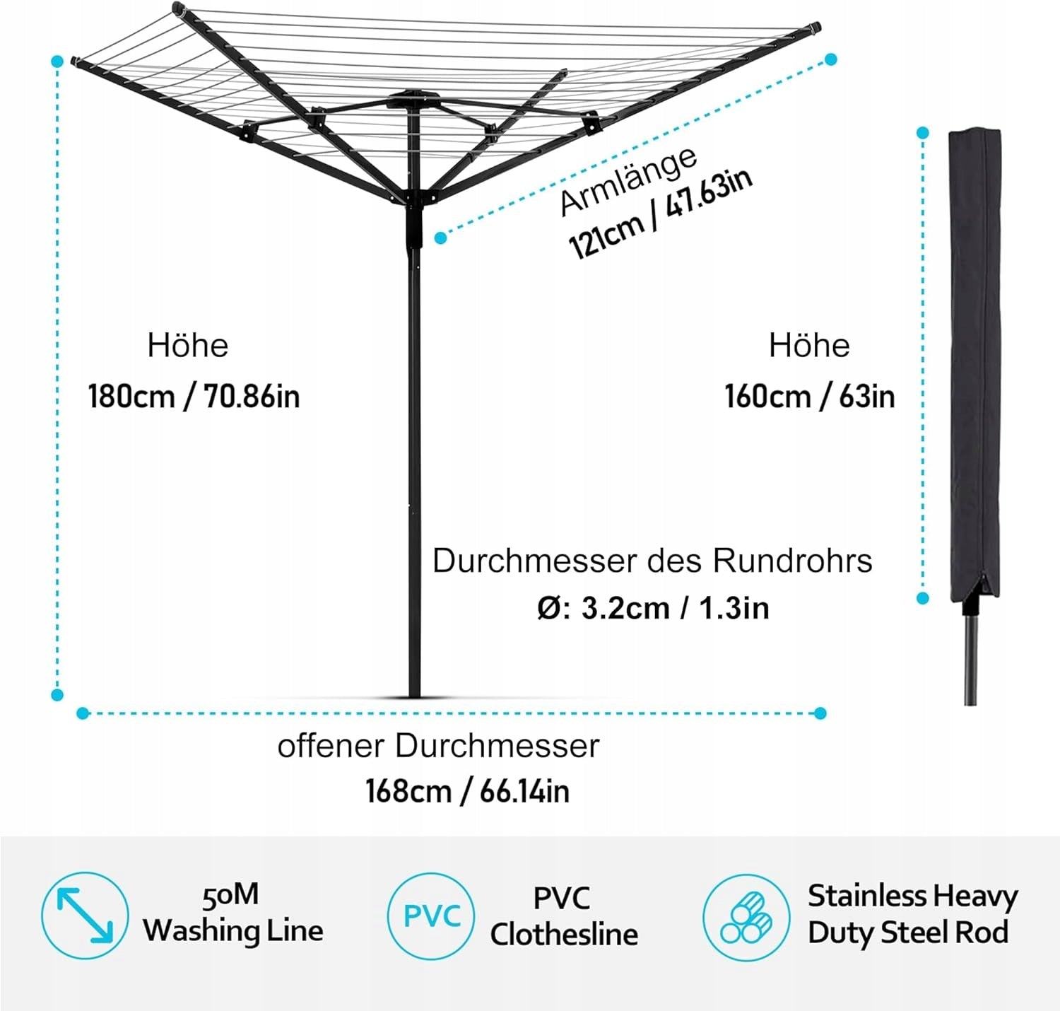 MYOYAY Outdoor Laundry Dryer, Garden, 4-Shoulder Unfolded width 260 cm