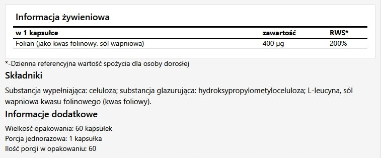MZ PURE Folinic Acid 60 caps. folinic acid Packaging status original