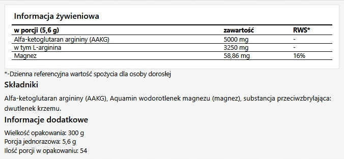 MZ-STORE AAKG 300g arginine alfa-ketoglutarate, tasteless Expiration date at least 1 year from the date of purchase