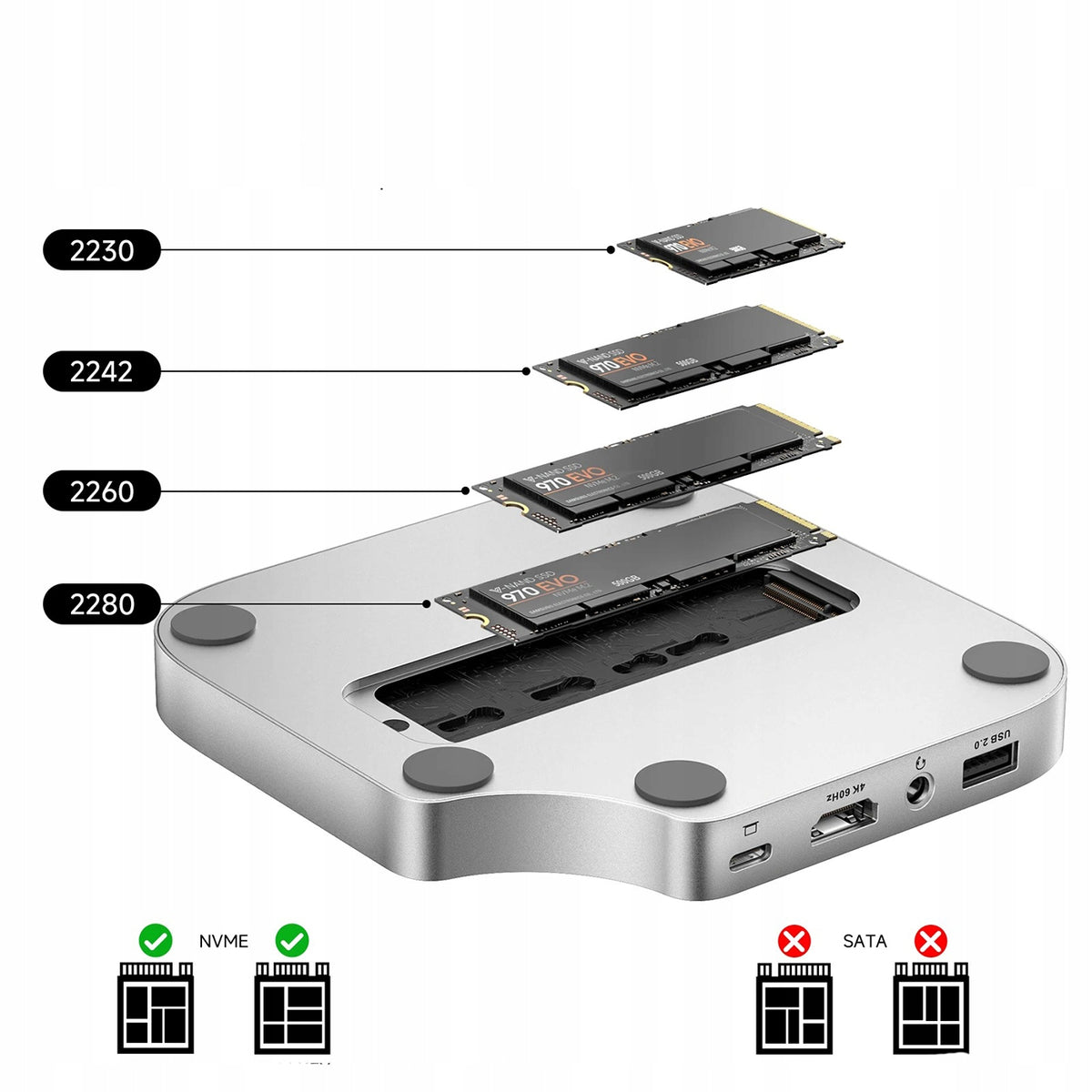 Mac Mini M4/Pro HDMI 4K SSD NVMe USB-C HUB Docking Station Manufacturer code Stacja Dokująca z Hubem i Podstawką