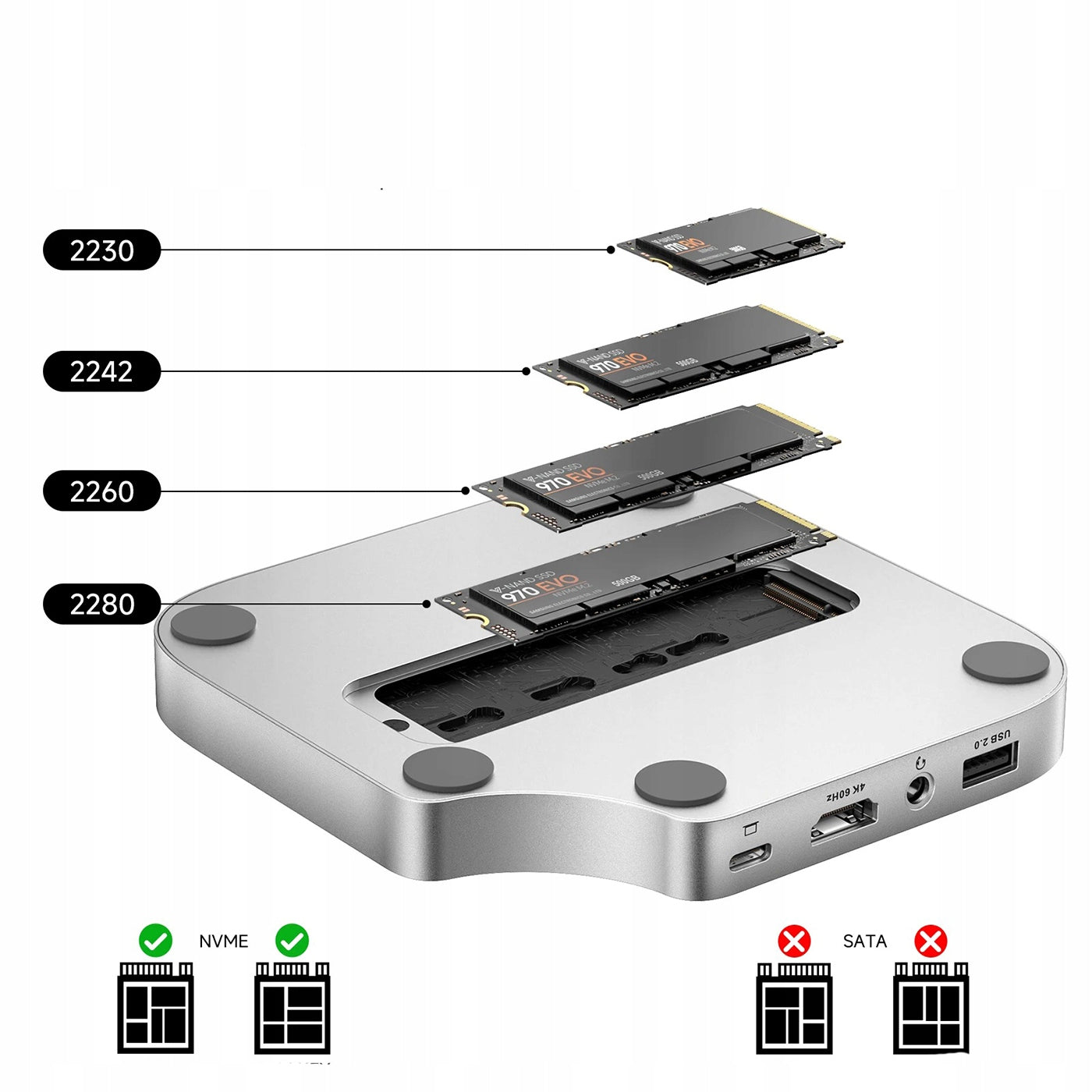 Mac Mini M4/Pro HDMI 4K SSD NVMe USB-C HUB Docking Station Manufacturer code Stacja Dokująca z Hubem i Podstawką