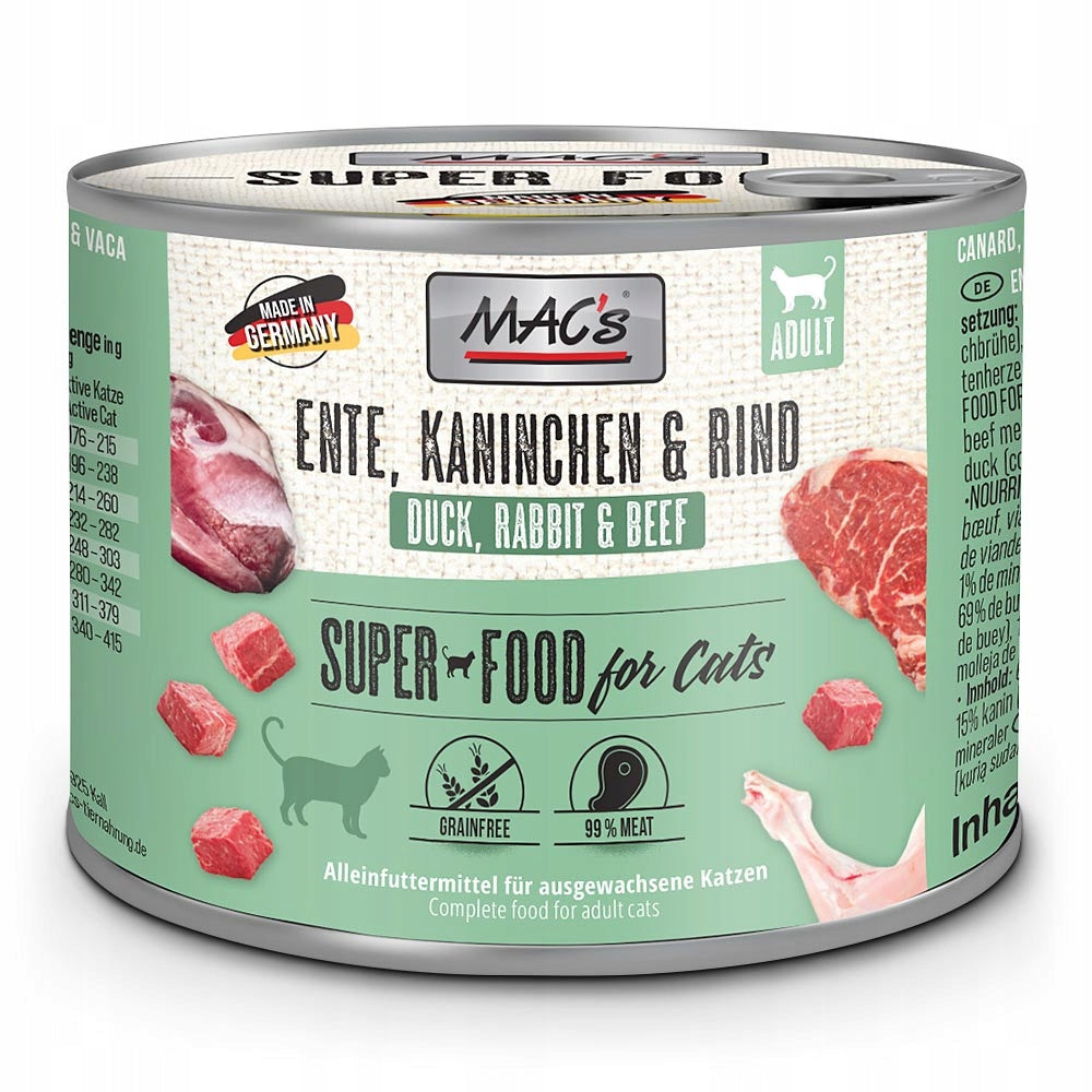 Mac's Cat DUCK BEEF RABBIT 200g Wet Cat Food Grain Free Natural Packaging status original
