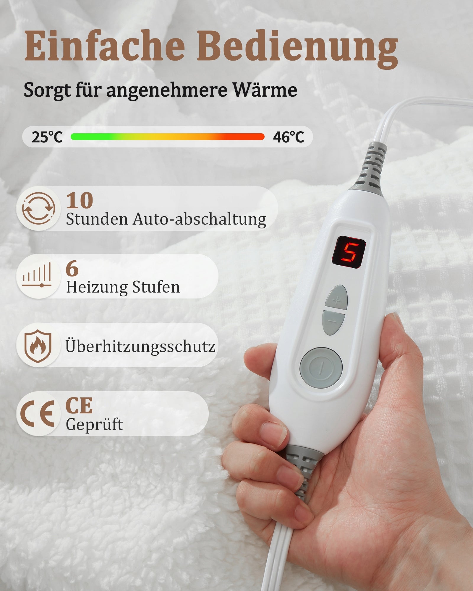 Machine Washable Heated Electric Throw, 4 Heating Levels & 4 Hours Auto Off Medical device no
