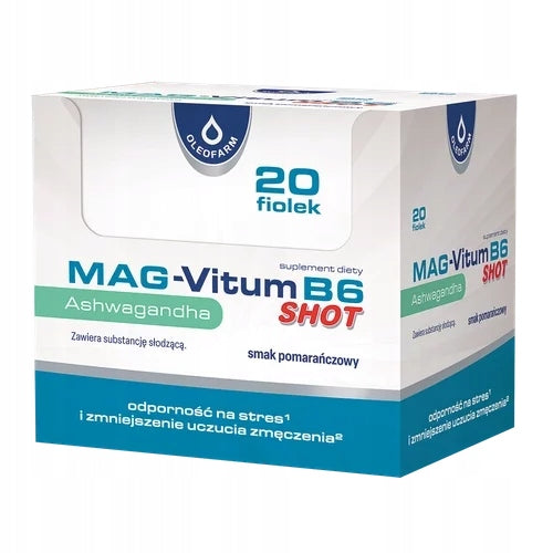 Mag-Vitum B6 Ashwagandha SHOT set 20x25ml 375mg magnesium orange flavour EAN (GTIN) 5907559279008
