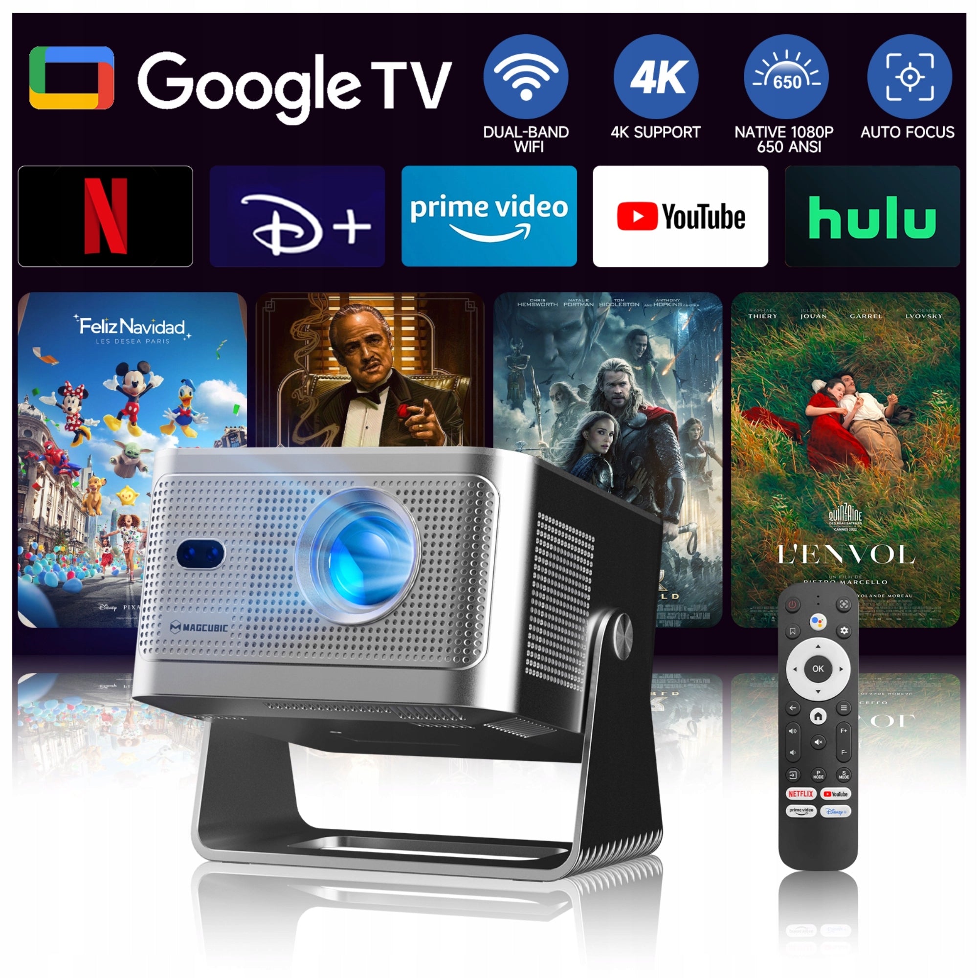 Magcubic FullHD 4K 1080p LED 650 ANSI GoogleTV VOD WiFi 5 Projector Manufacturer code MAGC_HY350_GT