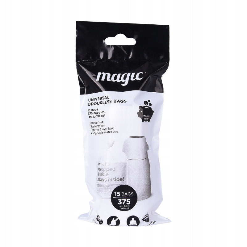 Magic Majestic used diaper basket - white (for 25 diapers) + bags Brand Magic