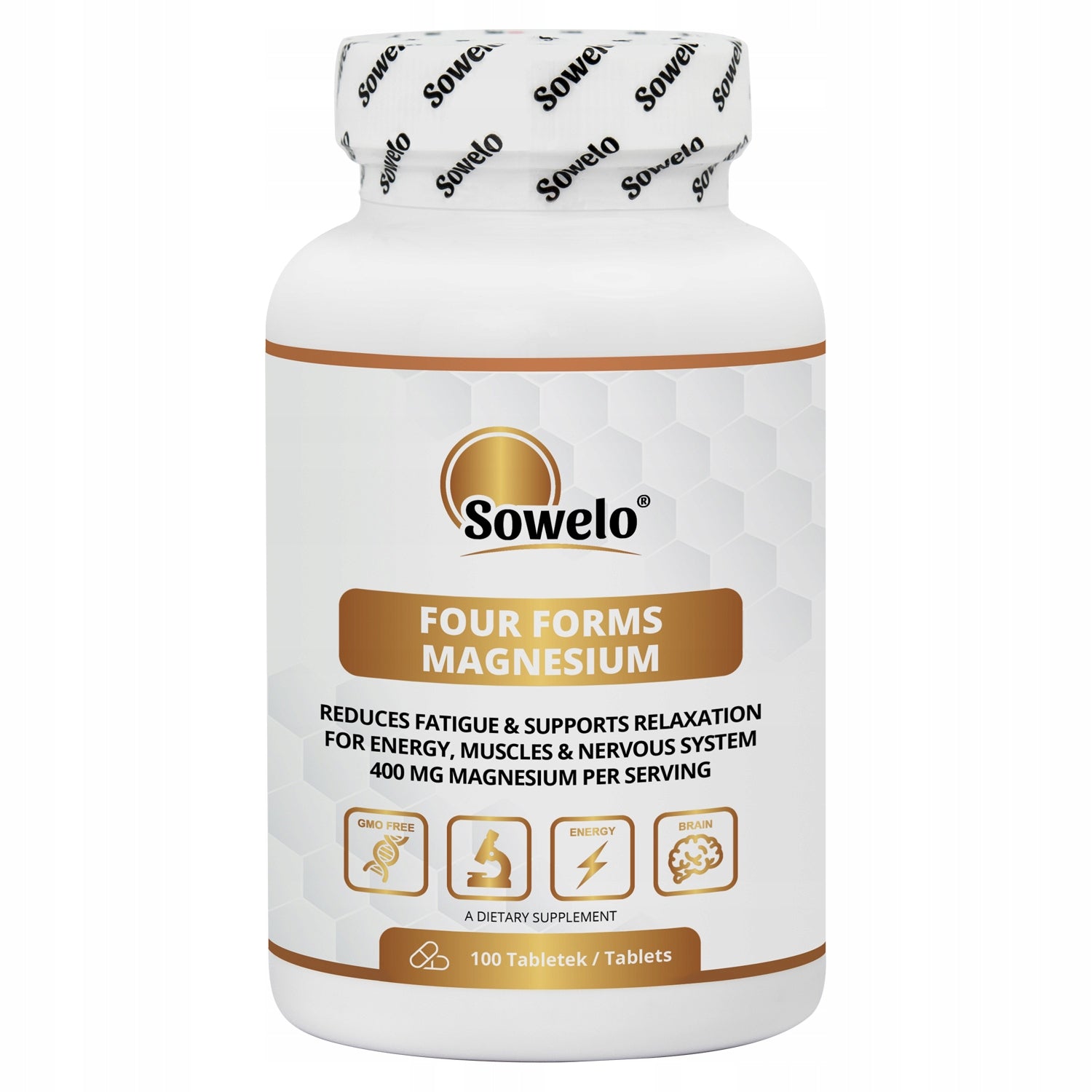 Magnesium – 4 Forms 400mg + Vitamin B6 100 Tab – 107% RWS – Stress, Nerves – Sowelo