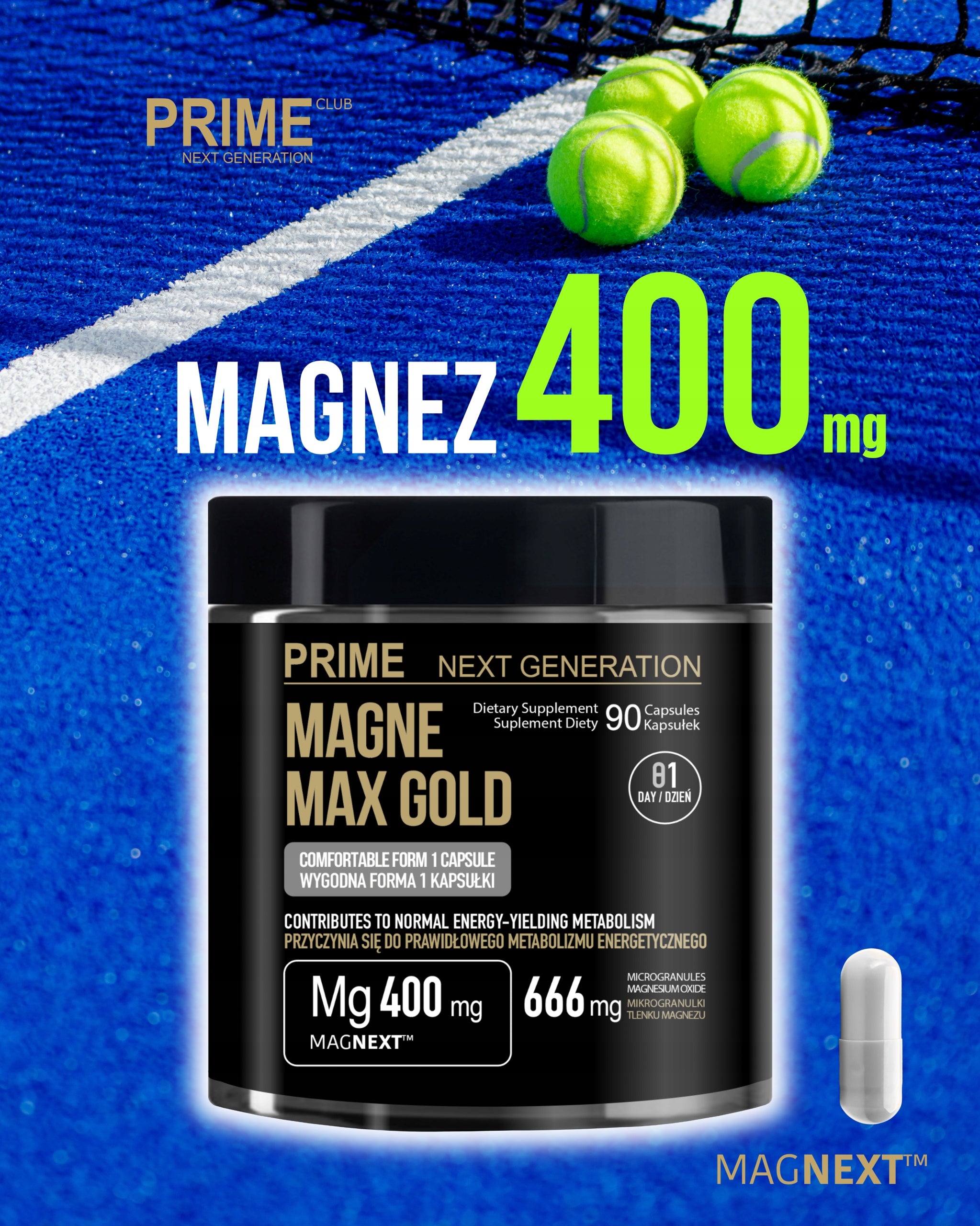 Magnesium 400 mg cramps stress fatigue nerve muscles 90 days 90 caps MAGNEXT Brand no brand