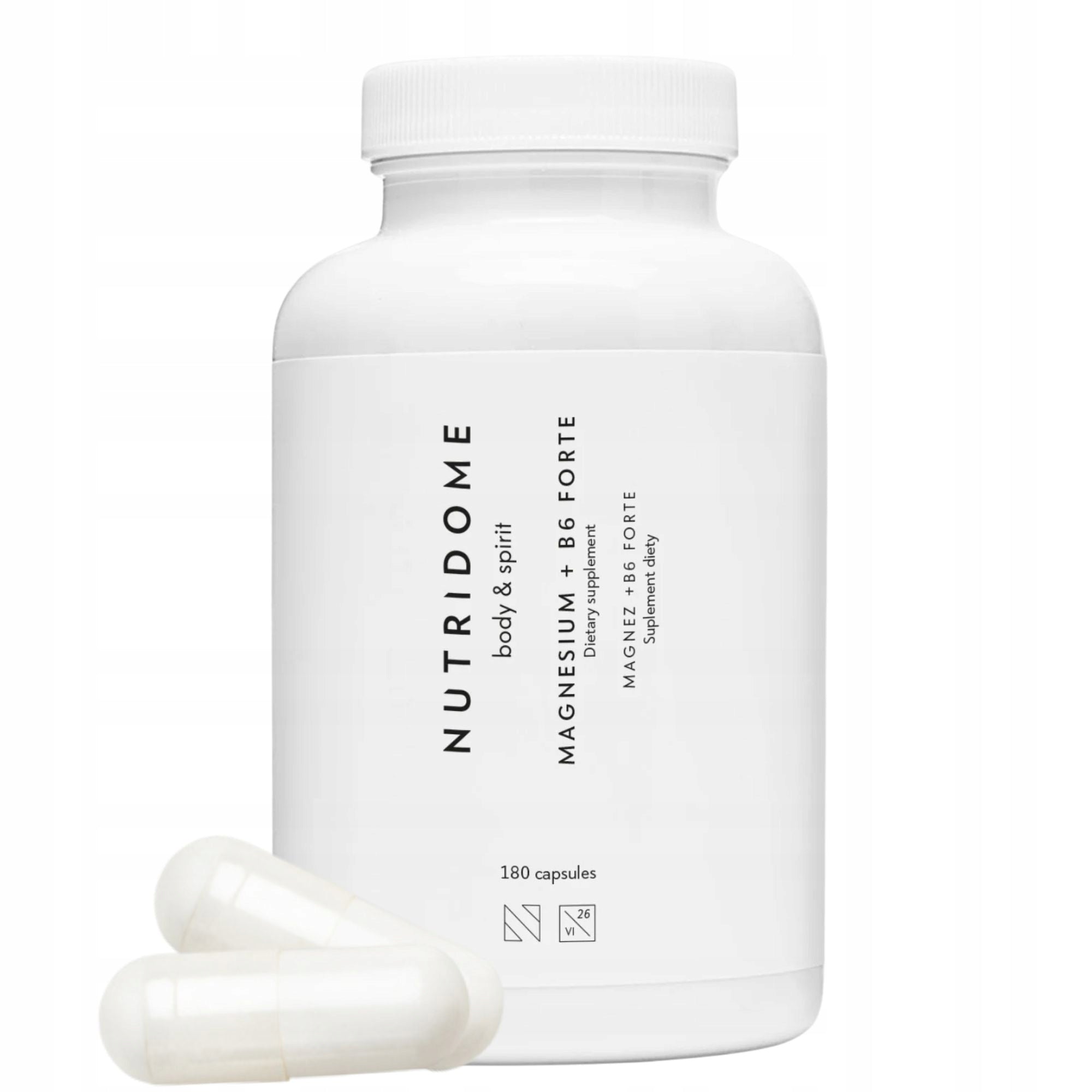 Magnesium B6 Forte 180 capsules supplement Nutridome MUSCLE SPASMS fatigue