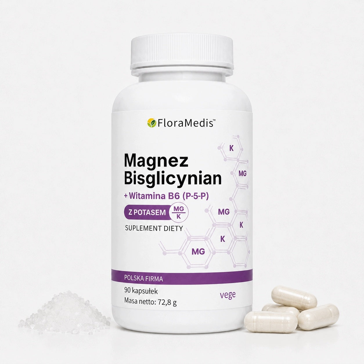 Magnesium Bisglycinate + Potassium Citrate + B6 P-5-P 90 kaps FloraMedis Brand no brand