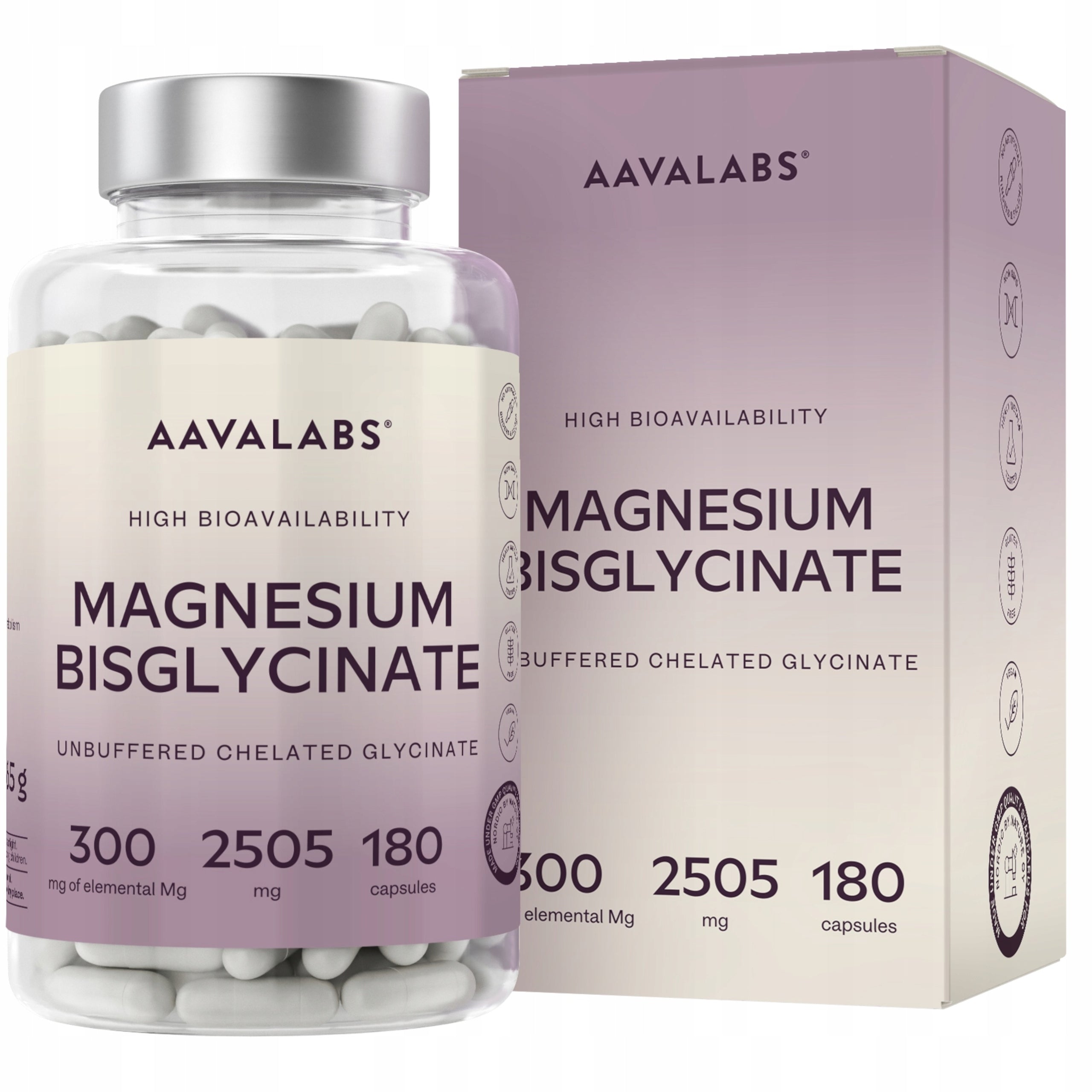 Magnesium Diglycinate 2505mg Magnesium Glycinate Chelate 180 capsules | Aavalabs
