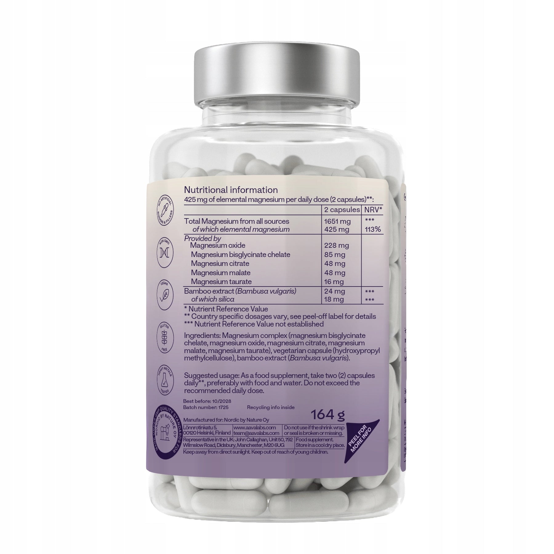 Magnesium Fullnesium 425mg Diglycinate Complex 5 Forms 180 kaps | Aavalabs Expiration date at least 1 year from the date of purchase
