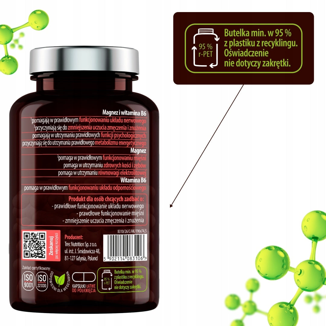 Magnesium Glycinate 100% Chelated + Vitamin B6 For Muscle Nerve Fatigue Manufacturer code Magnez Chelat, Bisglicynian, Diglicynian