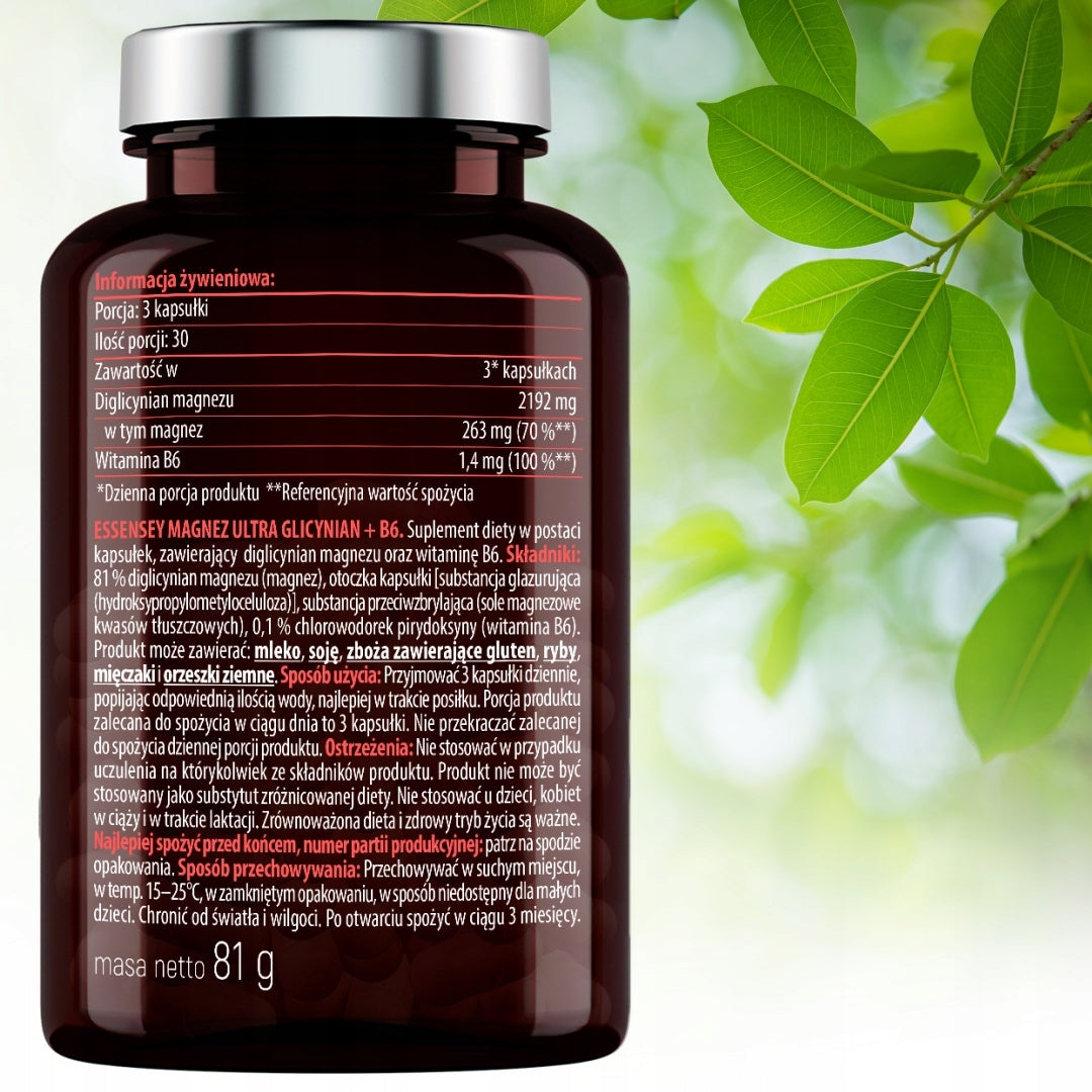 Magnesium Glycinate 100% Chelated + Vitamin B6 For Muscle Nerve Fatigue Name Magnez Ultra Glicynian + B6