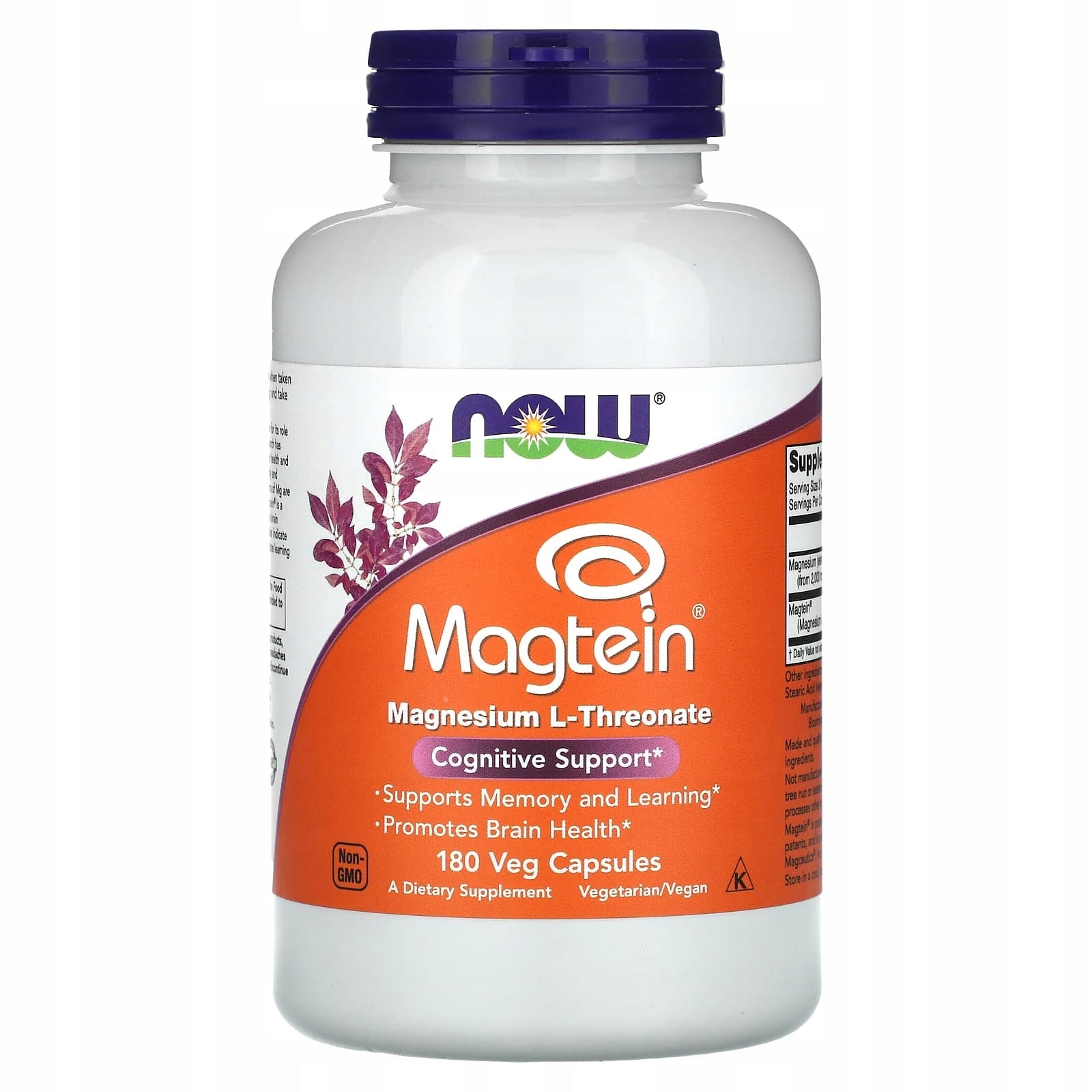 Magnesium Now Foods Magtein 180 Vegan Capsules Memory Brain Health Brand Now foods