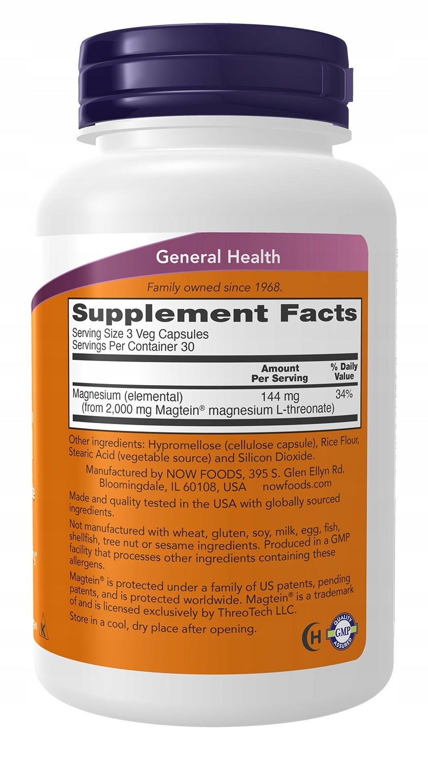 Magnesium Now Foods Magtein 180 Vegan Capsules Memory Brain Health Manufacturer code 733739023940