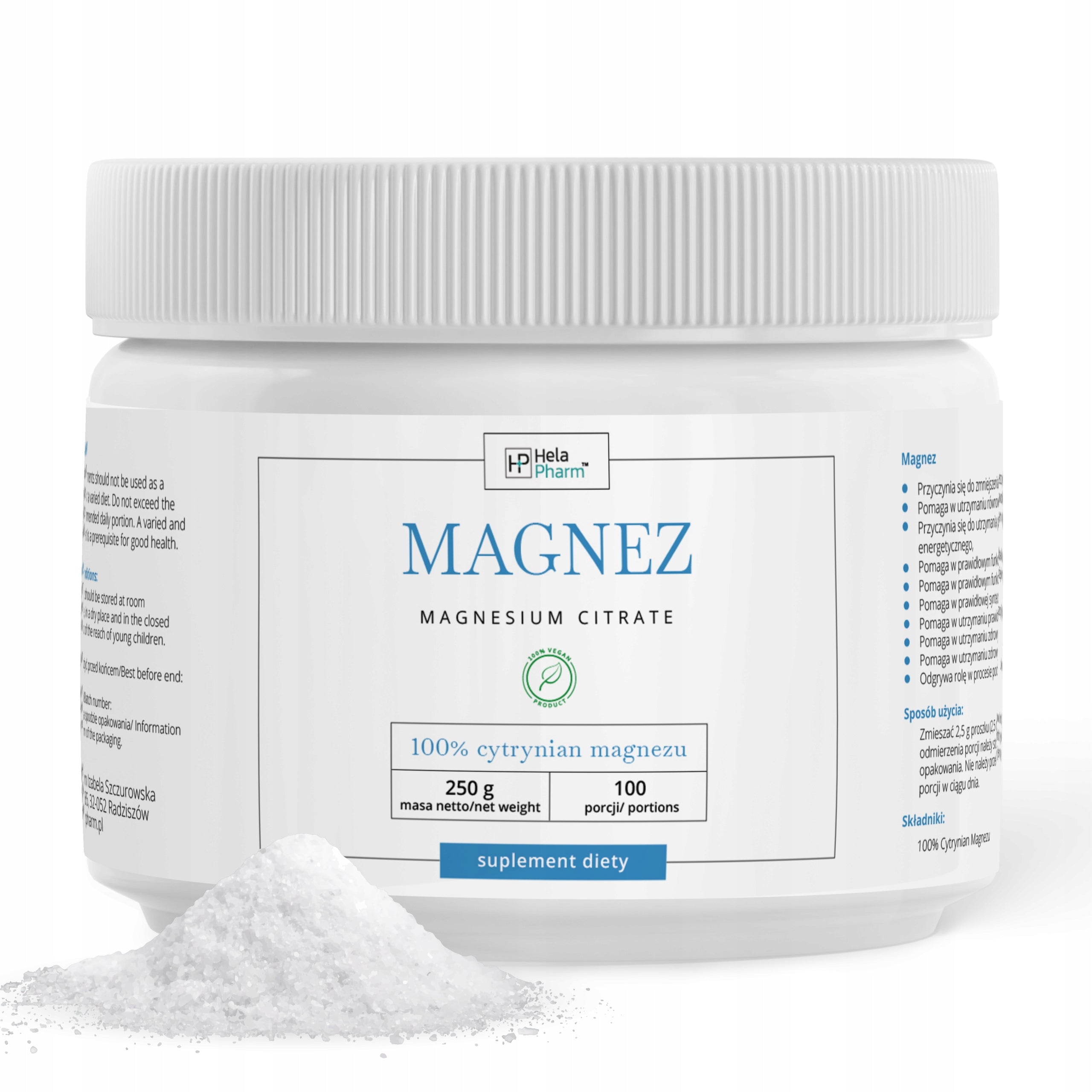 Magnesium Powder 100% Magnesium Citrate 250g VEGE
